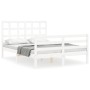 Estructura cama de matrimonio con cabecero madera maciza blanco de , Camas y somieres - Ref: Foro24-3193962, Precio: 151,48 €...
