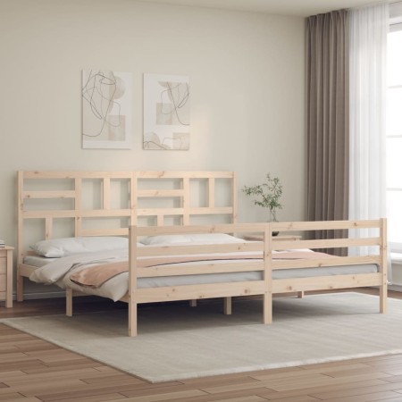 Double bed frame with solid wood headboard by , Beds and slatted bases - Ref: Foro24-3194911, Price: 167,79 €, Discount: %