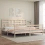 Double bed frame with solid wood headboard by , Beds and slatted bases - Ref: Foro24-3194911, Price: 165,33 €, Discount: %