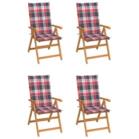 Gartenstühle, 4 Stück, massives Teakholz, rot karierte Kissen von , Gartenstühle - Ref: Foro24-3065543, Preis: 517,02 €, Raba...