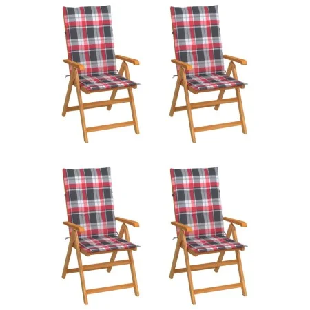 Garden chairs 4 pcs solid teak wood red checkered cushions by , Garden chairs - Ref: Foro24-3065543, Price: 517,02 €, Discoun...
