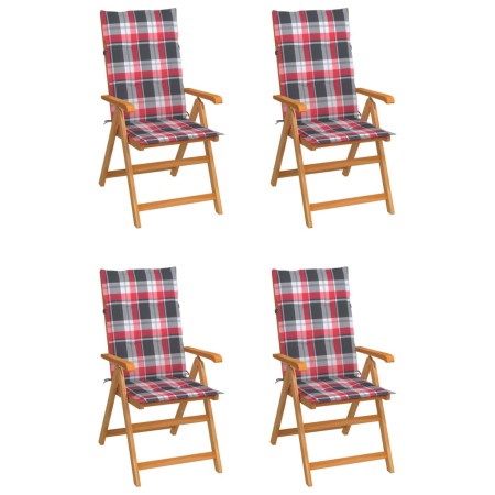 Sillas de jardín 4 uds madera maciza teca cojines cuadros rojos de , Sillas de jardín - Ref: Foro24-3065543, Precio: 517,02 €