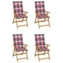 Garden chairs 4 pcs solid teak wood red checkered cushions by , Garden chairs - Ref: Foro24-3065543, Price: 517,02 €, Discoun...