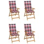 Sillas de jardín 4 uds madera maciza teca cojines cuadros rojos de , Sillas de jardín - Ref: Foro24-3065543, Precio: 517,02 €