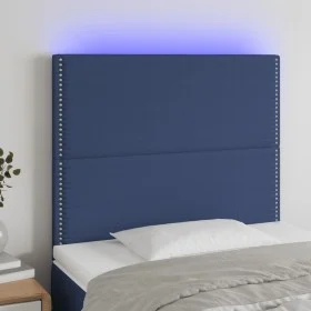 Headboard with LED lights blue fabric 90x5x118/128 cm by , Headboards and footboards - Ref: Foro24-3122272, Price: 54,41 €, D...