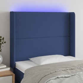 Cabecero con LED de tela azul 93x16x118/128 cm