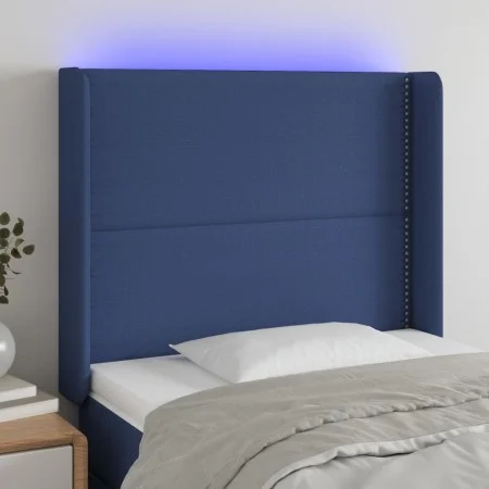 Cabecero con LED de tela azul 93x16x118/128 cm de , Cabeceros y pies de cama - Ref: Foro24-3123896, Precio: 67,63 €, Descuent...