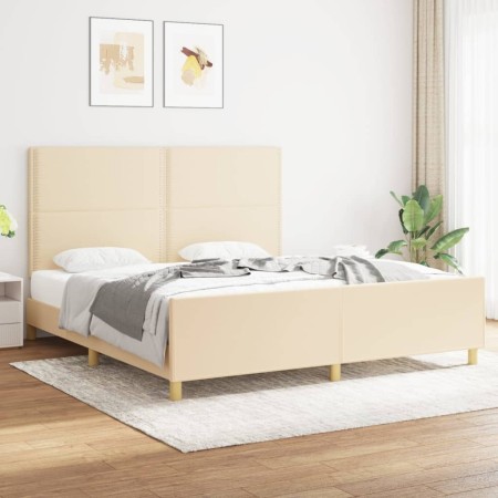 Bed frame with cream fabric headboard 180x200 cm by , Beds and slatted bases - Ref: Foro24-3124997, Price: 247,66 €, Discount: %