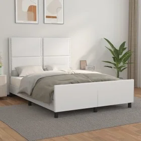 White synthetic leather headboard bed frame 140x190 cm by , Beds and slatted bases - Ref: Foro24-3125507, Price: 215,40 €, Di...