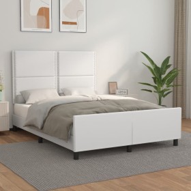 Estructura de cama cabecero cuero sintético blanco 140x200 cm