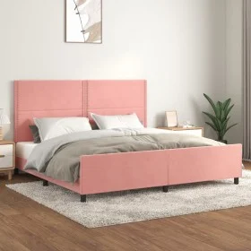 Pink velvet bed frame with headboard 200x200 cm by , Beds and slatted bases - Ref: Foro24-3125719, Price: 206,99 €, Discount: %
