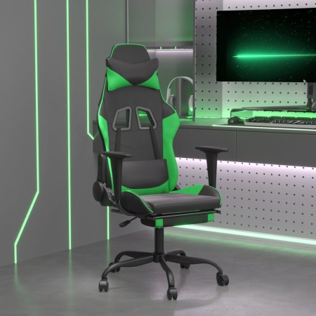 Silla gaming con reposapiés cuero sintético negro verde en Sillas gaming | Comprar online en Foro24