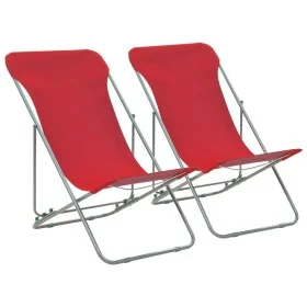 Folding beach chairs, 2 units, steel and red Oxford fabric by vidaXL, Garden chairs - Ref: Foro24-44360, Price: 72,78 €, Disc...