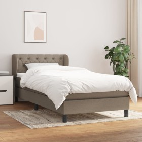 Cama box spring con colchón tela gris taupe 80x200 cm