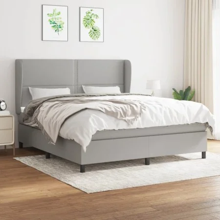 Box spring bed with light gray fabric mattress 160x200 cm by , Beds and slatted bases - Ref: Foro24-3127893, Price: 534,84 €,...