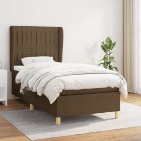 Cama box spring con colchón tela marrón oscuro 100x200 cm