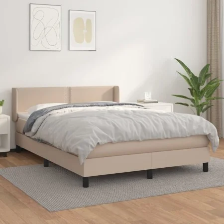 Box spring bed with cappuccino synthetic leather mattress 140x200cm by , Beds and slatted bases - Ref: Foro24-3130726, Price:...