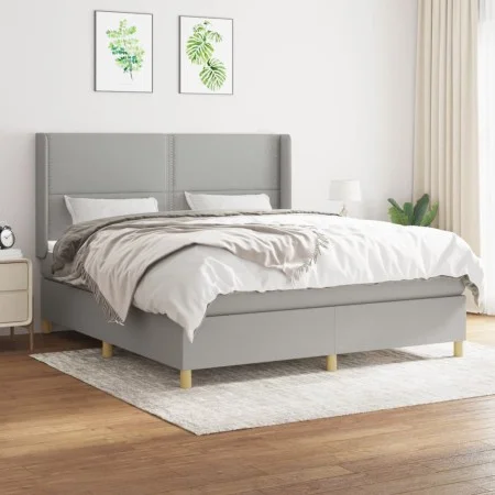 Box spring bed with light gray fabric mattress 160x200 cm by , Beds and slatted bases - Ref: Foro24-3131921, Price: 524,66 €,...