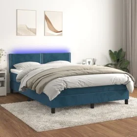 Boxspringbett mit Matratze und LED dunkelblauem Samt 140x200 cm von , Betten und Lattenroste - Ref: Foro24-3134349, Preis: 41...