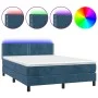 Cama box spring colchón y LED terciopelo azul oscuro 140x200 cm de , Camas y somieres - Ref: Foro24-3134349, Precio: 418,95 €...