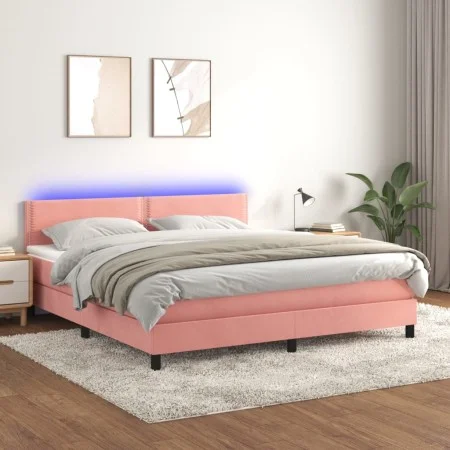 Box spring bed with mattress and LED pink velvet 160x200 cm by , Beds and slatted bases - Ref: Foro24-3134356, Price: 442,90 ...