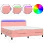 Box spring bed with mattress and LED pink velvet 160x200 cm by , Beds and slatted bases - Ref: Foro24-3134356, Price: 442,90 ...