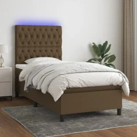 Box spring bed mattress LED lights dark brown fabric 100x200cm by , Beds and slatted bases - Ref: Foro24-3135096, Price: 397,...