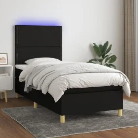 Box spring bed mattress and LED lights black fabric 90x190 cm by , Beds and slatted bases - Ref: Foro24-3135319, Price: 286,6...
