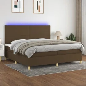 Box spring bed mattress LED lights dark brown fabric 200x200 cm by , Beds and slatted bases - Ref: Foro24-3135304, Price: 652...
