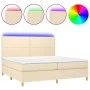 Box spring bed mattress and LED lights cream fabric 200x200 cm by , Beds and slatted bases - Ref: Foro24-3135386, Price: 599,...