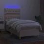 Box spring bed mattress and LED lights cream fabric 80x200 cm by , Beds and slatted bases - Ref: Foro24-3135634, Price: 366,9...