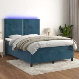 Box spring bed with mattress and LED dark blue velvet 140x200 cm by , Beds and slatted bases - Ref: Foro24-3136069, Price: 48...