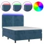 Box spring bed with mattress and LED dark blue velvet 140x200 cm by , Beds and slatted bases - Ref: Foro24-3136069, Price: 48...