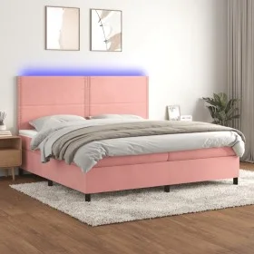 Box spring bed with mattress and LED pink velvet 200x200 cm by , Beds and slatted bases - Ref: Foro24-3136088, Price: 574,90 ...