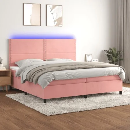 Box spring bed with mattress and LED pink velvet 200x200 cm by , Beds and slatted bases - Ref: Foro24-3136088, Price: 574,90 ...