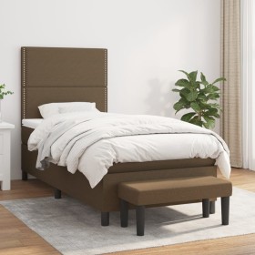 Cama box spring con colchón tela marrón oscuro 90x200 cm