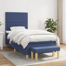Box spring bed with blue fabric mattress 90x200 cm by , Beds and slatted bases - Ref: Foro24-3137051, Price: 362,03 €, Discou...