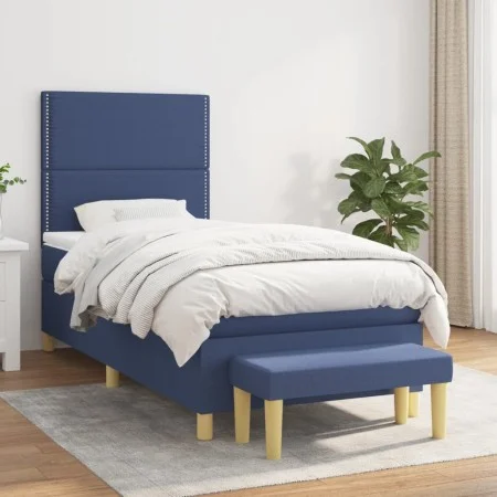 Box spring bed with blue fabric mattress 90x200 cm by , Beds and slatted bases - Ref: Foro24-3137051, Price: 362,03 €, Discou...