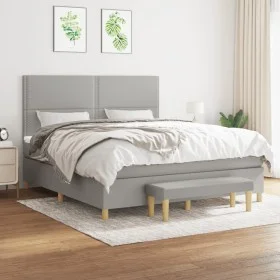 Box spring bed with light gray fabric mattress 180x200 cm by , Beds and slatted bases - Ref: Foro24-3137093, Price: 647,82 €,...