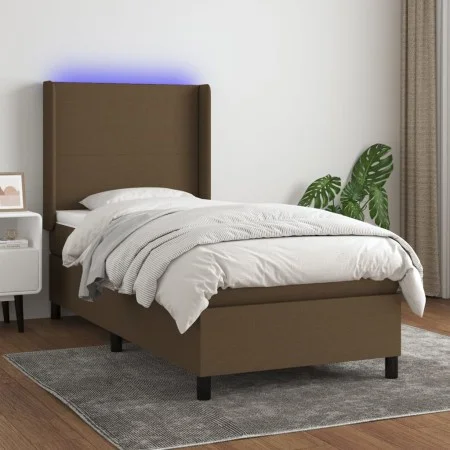 Box spring bed mattress LED lights dark brown fabric 100x200cm by , Beds and slatted bases - Ref: Foro24-3138136, Price: 375,...