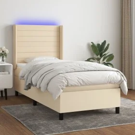Box spring bed mattress and LED lights cream fabric 80x200 cm by , Beds and slatted bases - Ref: Foro24-3138354, Price: 333,9...