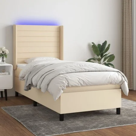 Box spring bed mattress and LED lights cream fabric 80x200 cm by , Beds and slatted bases - Ref: Foro24-3138354, Price: 333,9...