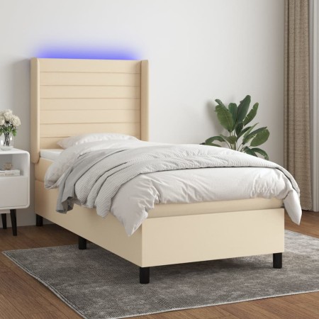 Cama box spring colchón y luces LED tela crema 80x200 cm de , Camas y somieres - Ref: Foro24-3138354, Precio: 346,27 €, Descu...