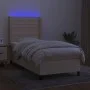 Box spring bed mattress and LED lights cream fabric 80x200 cm by , Beds and slatted bases - Ref: Foro24-3138354, Price: 333,9...