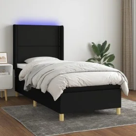 Box spring bed mattress and LED lights black fabric 100x200 cm by , Beds and slatted bases - Ref: Foro24-3138775, Price: 345,...