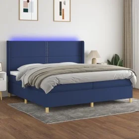 Box spring bed mattress and LED lights blue fabric 200x200 cm by , Beds and slatted bases - Ref: Foro24-3138827, Price: 635,8...