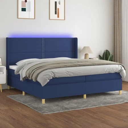 Box spring bed mattress and LED lights blue fabric 200x200 cm by , Beds and slatted bases - Ref: Foro24-3138827, Price: 635,8...