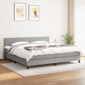Cama box spring con colchón tela gris claro 160x200 cm