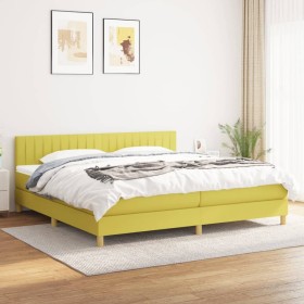 Cama box spring con colchón tela verde 200x200 cm