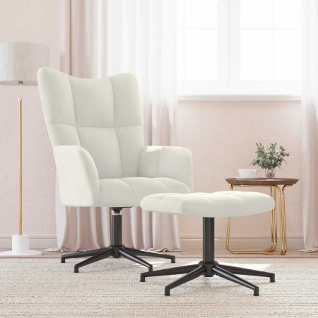 Sillón de relax con taburete terciopelo blanco crema en Sillones | Comprar online en Foro24